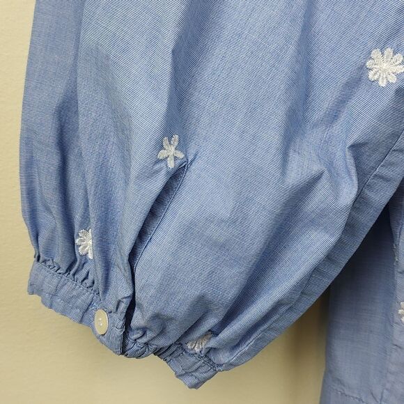 J. Crew The Perfect Embroidered Chambray Cotton Blouse Top Puff Sleeves Size S - Picture 8 of 12